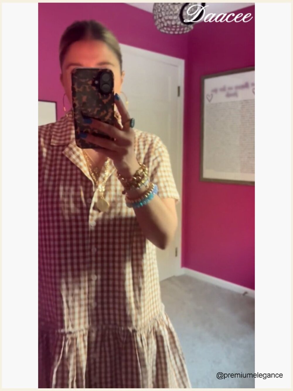 Women's Cotton Gingham Babydoll Mini Sundress Short Sleeve Button Down Ruffle - Picture 7 of 7